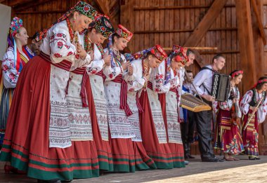 Timisoara, Romanya - 8 Temmuz 2018: Grup geleneksel kostüm 