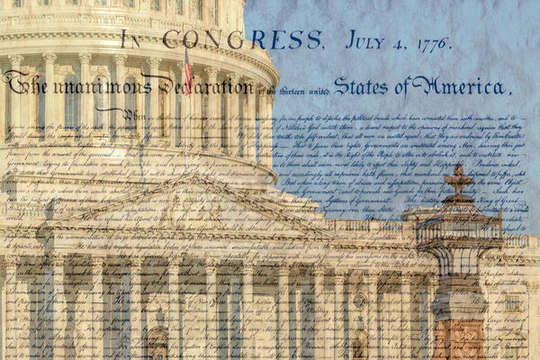 Detail of the United States Capitol building in Washington D.C., the meeting place for Congress, and the seat of the legislative branch of the federal government. Famous declaration.