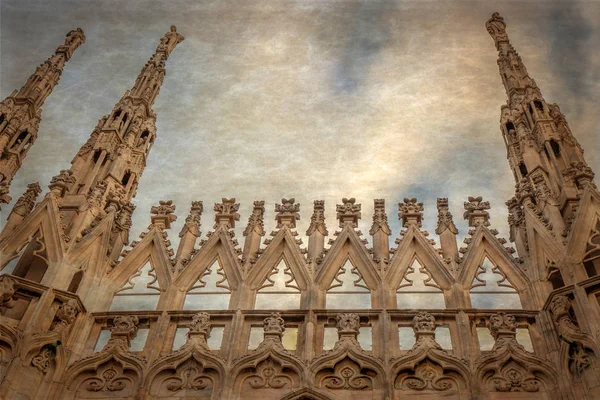 Vecchia Foto Con Dettagli Architettonici Dal Famoso Duomo Milano Lombardia — Foto Stock