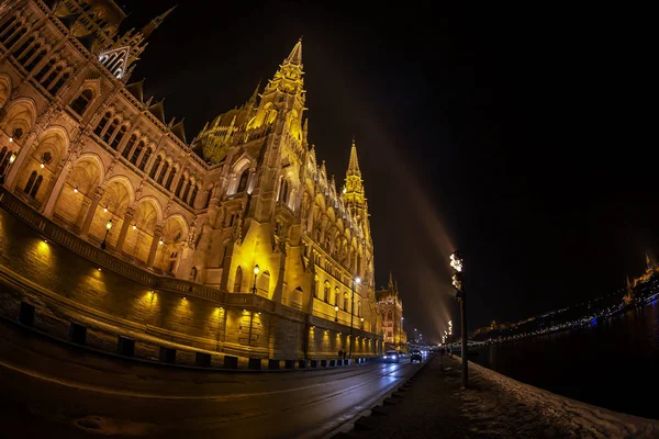 Vista Noturna Parlamento Húngaro Edifício Casa País Casa Nação Sede — Fotografia de Stock