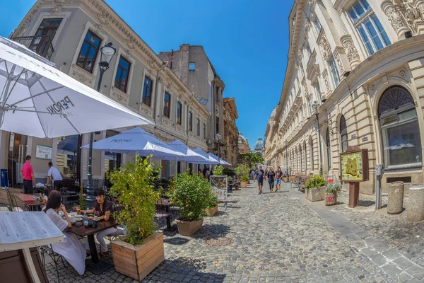 Bucharest Romania July 2018 Small Picturesque Street Terraces Tourists Located — Stock Photo, Image