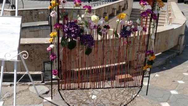 ティミショアラ ルーマニア 2018 抽象的な背景の勝利の広場の美しい通り花飾り 市庁舎主催花の祭 — ストック動画