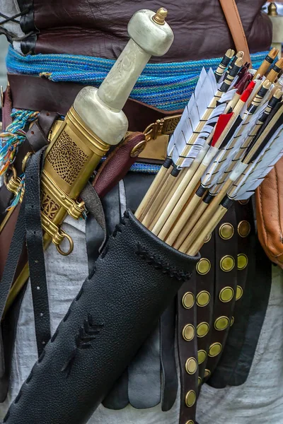 Detail of the ancient costume of a Dacian soldier.