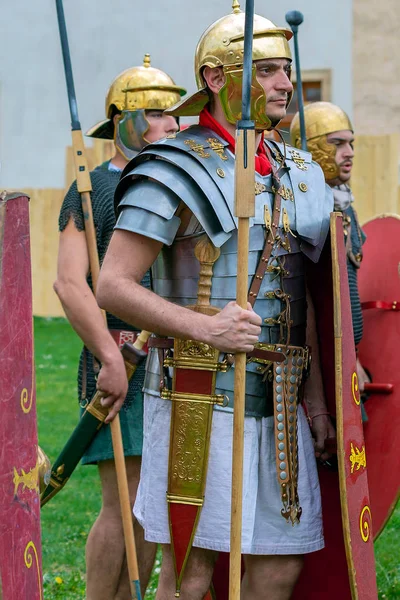 Alba Iulia Romanya Nisan 2017 Romalı Askerler Savaş Kostüm Apulum — Stok fotoğraf
