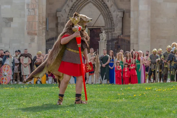 戦闘服 Apulum ローマの祭り 市役所主催で現在のアルバ ユリア ルーマニア 2017 ローマの兵士 — ストック写真