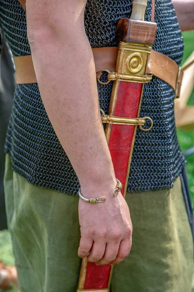 Detalhe do traje de um soldado romano — Fotografia de Stock