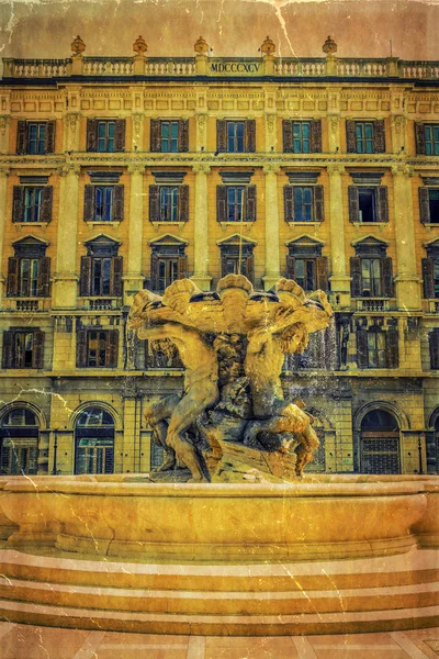Old photo with Fontana dei Tritoni, Trieste, Italy — Stock Photo, Image