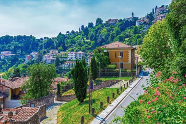 Eski Şehir Citta Alta, Bergamo, Italya panoramik manzarası