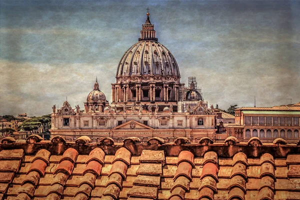 Oude foto met de koepel van de St. Peter kathedraal in Vaticaanstad — Stockfoto