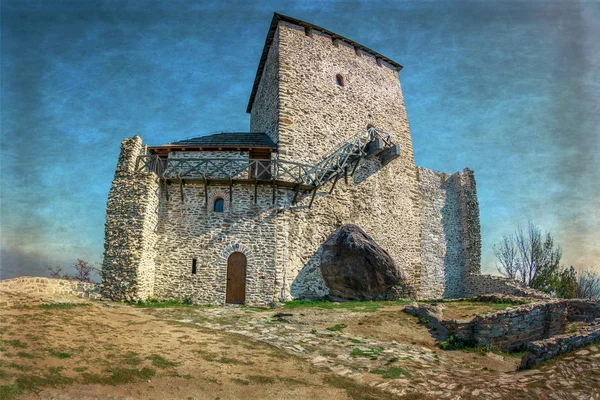 Oude foto met Vrsac Town Fortress in Servië — Stockfoto