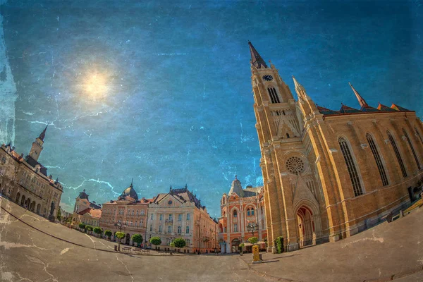 Foto antigua con vista a la Plaza de la Libertad en Novi Sad, Serbia —  Fotos de Stock