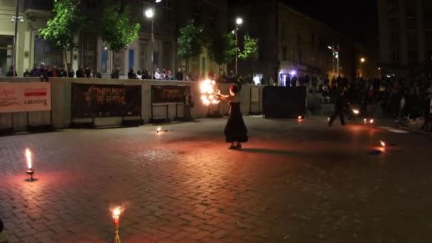 Timisoara Rumänien Oktober 2019 Feuershow Des Rathauses Anlässlich Des Feuerwehrfestes — Stockvideo