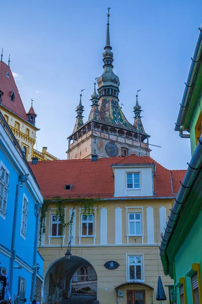 Sighisoara Transylvania Romania Temmuz 2020 Ortaçağ Sokak Manzarası Yüzyılda Kurulan — Stok fotoğraf