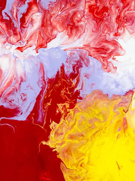 Rode Gele Marmeren Abstracte Hand Beschilderd Achtergrond Close Van Acryl — Stockfoto
