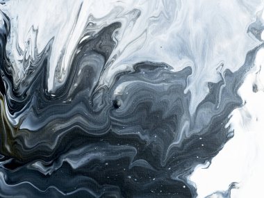 Siyah ve beyaz mermer soyut el arka plan, yakın çekim tuval üzerine akrilik boya boyalı. Çağdaş Sanat.