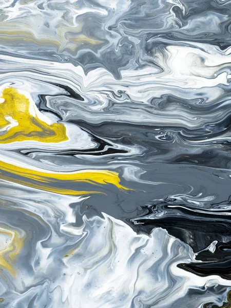 Siyah ve beyaz altın mermer soyut el ile arka plan, yakın çekim tuval üzerine akrilik boya boyalı. Çağdaş Sanat.