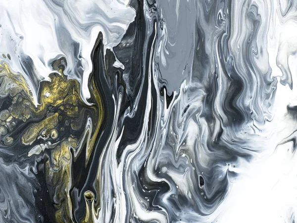 Schwarz Weiß Mit Goldenem Marmor Abstrakten Handbemalten Hintergrund Nahaufnahme Von — Stockfoto