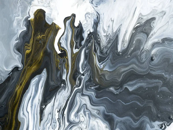 Siyah ve beyaz altın mermer soyut el ile arka plan, yakın çekim tuval üzerine akrilik boya boyalı. Çağdaş Sanat.