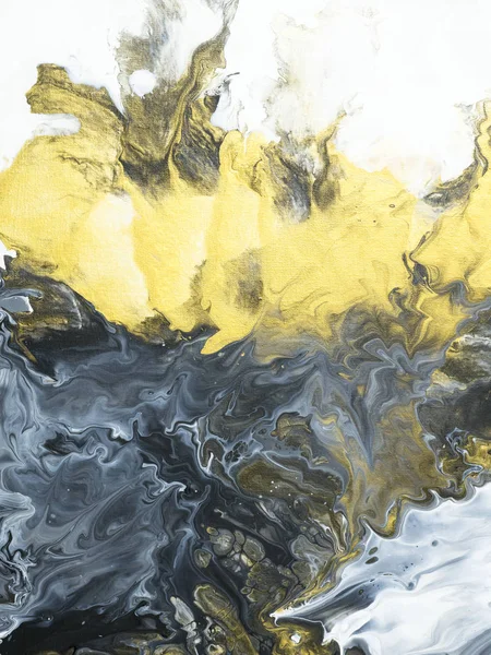 Siyah ve beyaz altın mermer soyut el ile arka plan, yakın çekim tuval üzerine akrilik boya boyalı. Çağdaş Sanat.
