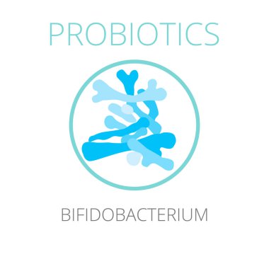 Probiyotikler Bifidobacterium, vektör çizim. Beyaz arka plan üzerinde izole iyi bakteri mikroorganizma. Probiyotikler vektör kavramı.
