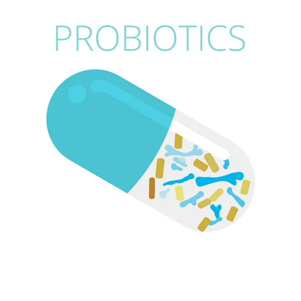 Probiotika Laktobazillen Und Bifidobakterien Kapseln Vektorillustration Gute Bakterien Mikroorganismus Isoliert — Stockvektor