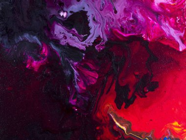 Yaratıcı soyut el Siyah ve kırmızı arka plan, resim tuval, duvar kağıdı, doku fırça akrilik boyalı. Modern sanat. Çağdaş sanat.