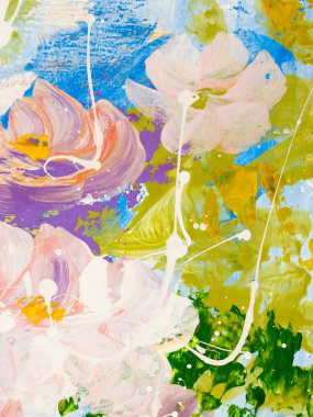 Soyut çiçek boyalı arka plan, tuval üzerine akrilik resim yakın çekim parça ver. Modern sanat. Çağdaş sanat.