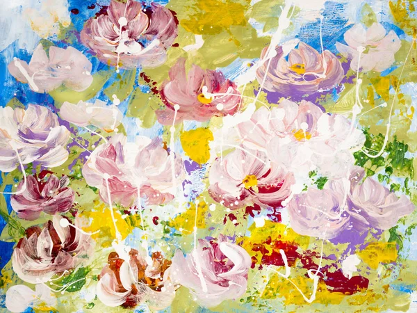 Abstract flowers of acrylic painting on canvas. Creative abstract hand painted background, texture, background, wallpaper.