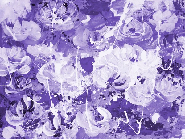 Flores Abstractas Ultravioletas Fondo Pintado Mano Primer Plano Pintura Acrílica — Foto de Stock