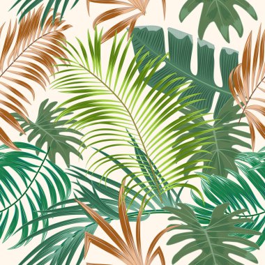 Tropikal bitki seamless modeli, tropikal palmiye ağacının yaprakları. Vektör arka plan.