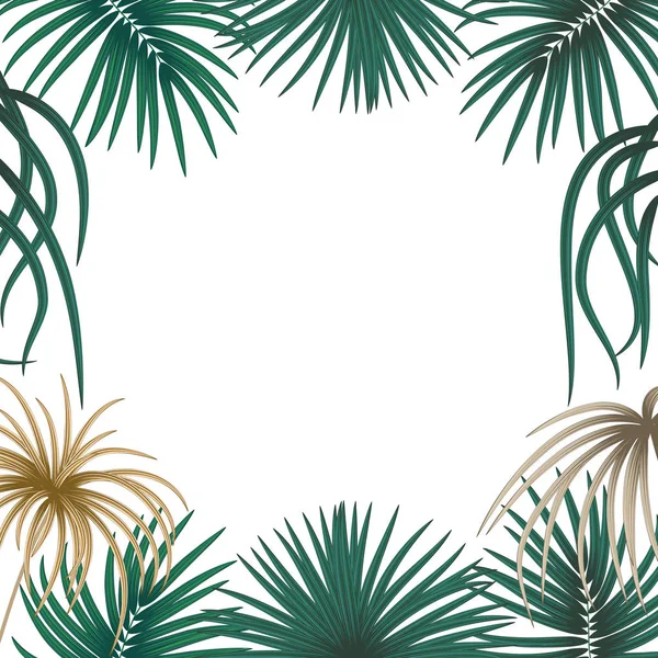 媒介热带丛林背景与棕榈树叶子和花 — 图库矢量图片