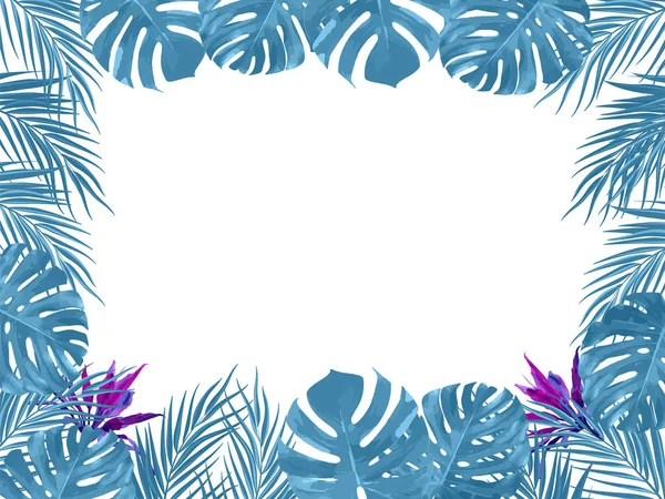 媒介热带丛林背景与棕榈树和叶子在白色背景为婚礼 生日和邀请卡片 印刷品 新娘卡片 — 图库矢量图片