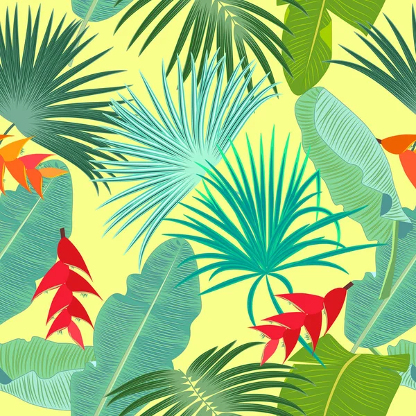 Vzor Bezešvé Exotické Džungle Rostliny Tropické Palmy Listy Květinové Vektor — Stockový vektor