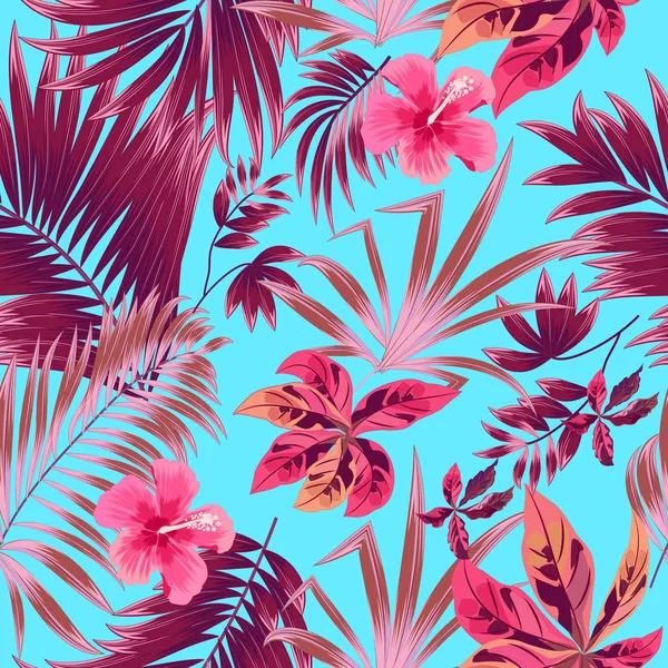 Patrón Inconsútil Hojas Palma Tropical Plantas Exóticas Selva Vector Floral — Archivo Imágenes Vectoriales