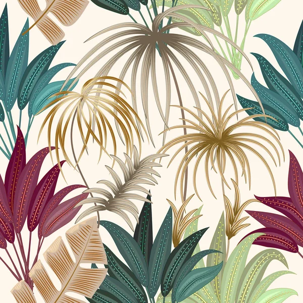 Vzor Bezešvé Exotické Džungle Rostliny Tropické Palmy Listy Květinové Vektoru — Stockový vektor