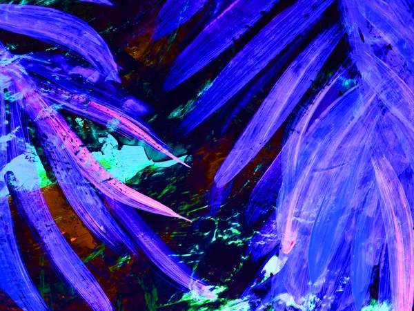 Neon Abstrato Pintado Mão Fundo Cores Vibrantes Folhas Tropicais Textura — Fotografia de Stock