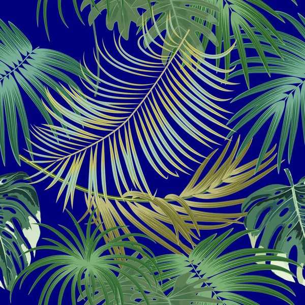 Tropischer Dschungel Palmenblätter Nahtlose Muster Vektor Floralen Muster Hintergrund Exotischer — Stockvektor