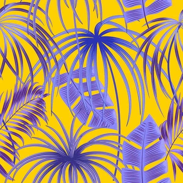 Selva Tropical Hojas Palma Patrones Sin Fisuras Colores Neón Vector — Vector de stock