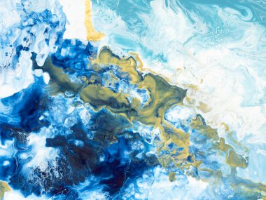 -Mavi ve altın yaratıcı soyut el boyalı arka plan, mermer doku, fırça darbeleriyle tuval üzerine akrilik resim parçası. Modern sanat. Çağdaş sanat.