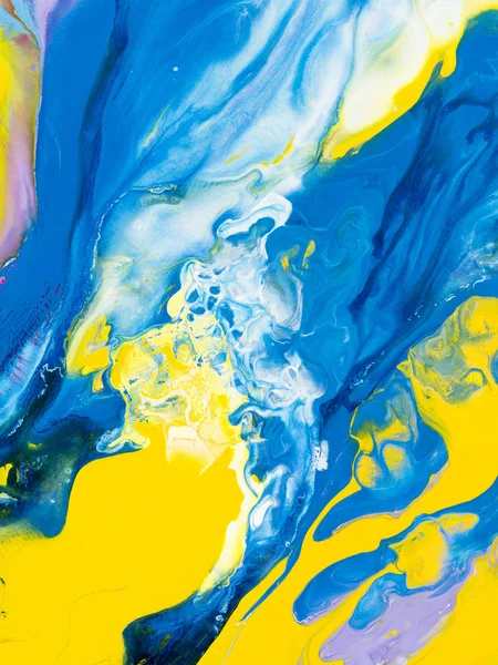 Mavi ve sarı yaratıcı soyut el arka plan, akrilik boya tuval, duvar kağıdı, doku parçası boyalı. Modern sanat. Çağdaş sanat.