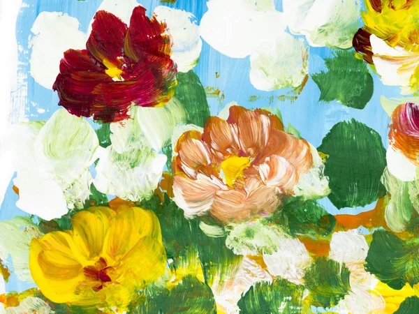 Fiori Colorati Astratti Sfondo Dipinto Mano Frammento Pittura Acrilica Pennello — Foto Stock