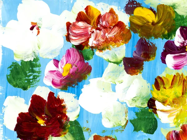Abstrakte Blumen Fragment Aus Acrylmalerei Großaufnahme Auf Leinwand Kreative Abstrakte — Stockfoto