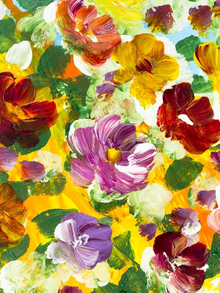 Flores Coloridas Abstractas Fondo Pintado Mano Fragmento Pintura Acrílica Pincel —  Fotos de Stock
