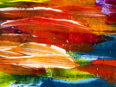 Renkli parlak yaratıcı soyut el arka plan, fırça dokusu, tuval üzerine akrilik resim parçası boyalı. Modern sanat. Çağdaş sanat.