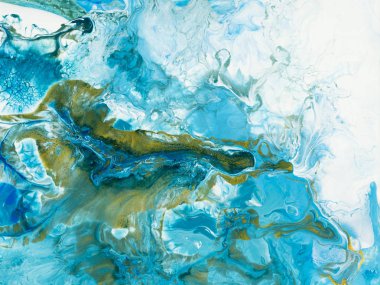 -Mavi ve altın yaratıcı soyut el boyalı arka plan, mermer doku, tuval üzerine akrilik resim parçası. Modern sanat. Çağdaş sanat.