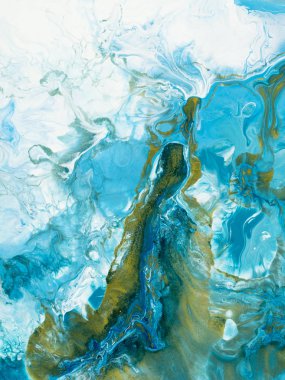 -Mavi ve altın yaratıcı soyut el boyalı arka plan, mermer doku, soyut okyanus, tuval üzerine akrilik resim parçası. Modern sanat. Çağdaş sanat.