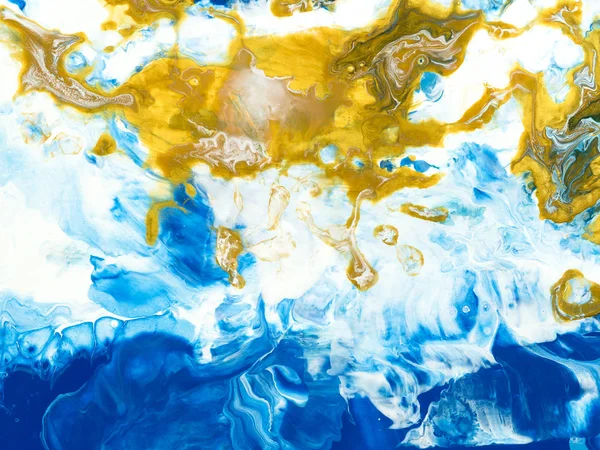 Azul Ouro Criativo Abstrato Pintado Mão Fundo Textura Mármore Oceano — Fotografia de Stock