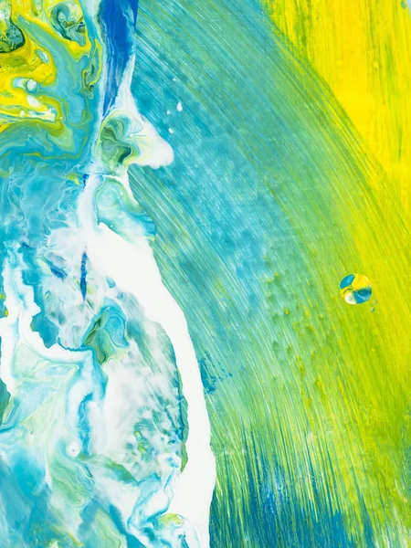 Azul Amarelo Criativo Abstrato Pintado Mão Fundo Fragmento Pintura Acrílica — Fotografia de Stock