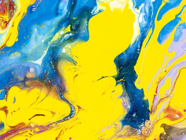 Modré Žluté Kreativní Abstraktní Ručně Malované Pozadí Fragment Malba Akrylem — Stock fotografie