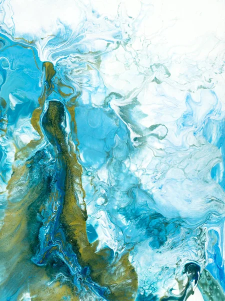 Fondo Pintado Mano Abstracto Azul Dorado Textura Mármol Océano Abstracto — Foto de Stock